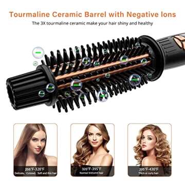 AmoVee Curling Iron Brush, 1 inch Heated Round Brush/Hair Curler/Straightener with Travel-Friendly Dual Voltage(100-240V), Tourmaline Ceramic Ionic, Heat Up Hot Brush for All Hair Types