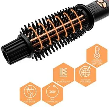 AmoVee Curling Iron Brush, 1 inch Heated Round Brush/Hair Curler/Straightener with Travel-Friendly Dual Voltage(100-240V), Tourmaline Ceramic Ionic, Heat Up Hot Brush for All Hair Types