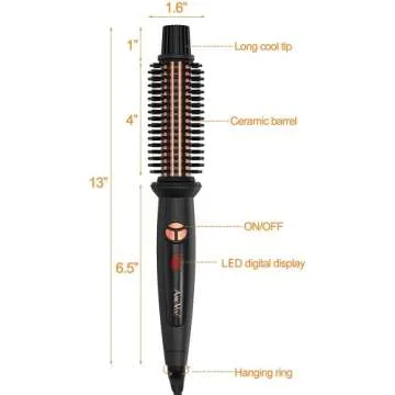 AmoVee Curling Iron Brush, 1 inch Heated Round Brush/Hair Curler/Straightener with Travel-Friendly Dual Voltage(100-240V), Tourmaline Ceramic Ionic, Heat Up Hot Brush for All Hair Types