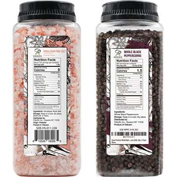 Soeos Himalayan Pink Salt 39 oz + Whole Black Peppercorns 18 oz, Coarse Grain, Kosher Salt for Grind...