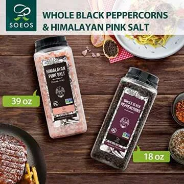 Soeos Himalayan Pink Salt and Whole Black Peppercorns Spice Set