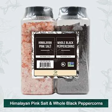 Soeos Himalayan Pink Salt and Whole Black Peppercorns Spice Set