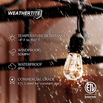 Brightech 48ft Outdoor String Lights - Waterproof Edison Bulbs