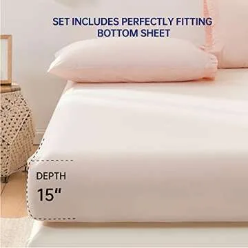 Simple&Opulence 100% Cotton Sheet Set Ruffle- 4Pcs (1 Flat Sheet 1 Fitted Sheet 2 Pillowcases) Bed Sheets Soft French Country Shabby Chic Vintage Bedding Set Aesthetic Farmhouse (Blush Pink, Full)