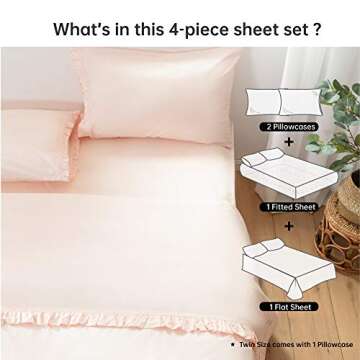 Simple&Opulence 100% Cotton Sheet Set Ruffle- 4Pcs (1 Flat Sheet 1 Fitted Sheet 2 Pillowcases) Bed Sheets Soft French Country Shabby Chic Vintage Bedding Set Aesthetic Farmhouse (Blush Pink, Full)