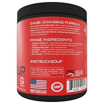 Bucked Up Pre Workout - Best Tasting - 6 Grams Citrulline, 2 Grams Beta Alanine Non Proprietary Blend, Powder (Strawberry Kiwi)
