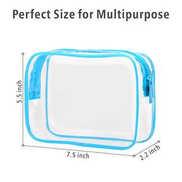 Packism Clear Makeup Bag - Waterproof TSA Approved Toiletry Bag Quart Size Bag, Clear Makeup Bags with Zipper Travel Cosmetic Bag, Carry on Airport Airline Compliant Bag, 3 Pack, Blue