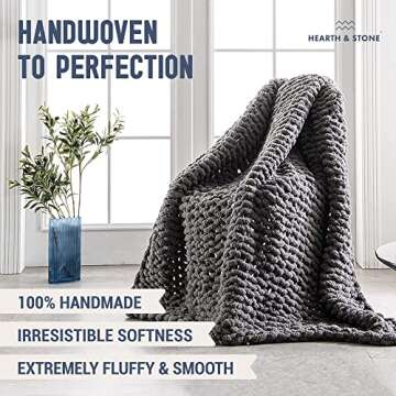Chunky Knit Blanket Throw - 50"x60" 3.7 lbs. - Soft Chenille Yarn Knitted Blanket -Machine Washable Crochet Blanket - Handmade Cable Knit Throw Blanket for Couch, Bed (Slate Grey)