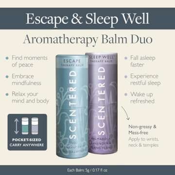 Scentered Aromatherapy Balm Stick Duo for Sleep & Meditation - Roll On Essential Oil Blends of Oud, ...