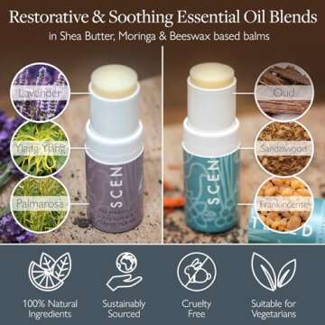 Scentered Aromatherapy Balm Stick Duo for Sleep & Meditation - Roll On Essential Oil Blends of Oud, Lavender, Ylang Ylang - Valentines Day Gifts for Her - Sleep Well & Escape