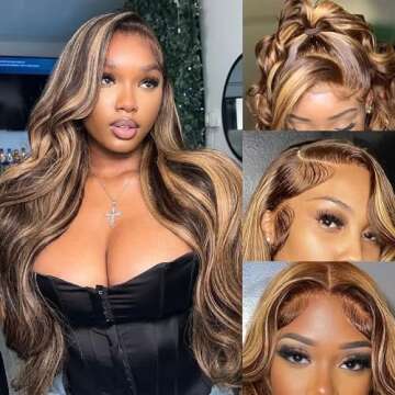 BEANATASHA Highlight Ombre Lace Front Wig Human Hair Pre Plucked 13x4 HD Transparent Lace Front Huma...