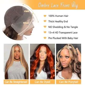 BEANATASHA Highlight Ombre Lace Front Wig Human Hair Pre Plucked 13x4 HD Transparent Lace Front Human Hair Wig 26 Inch 180% Density Body Wave 4/27 Colored Glueless Wigs Human Hair for Women