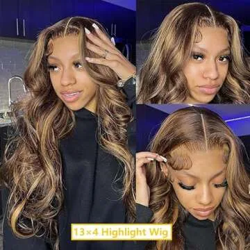 BEANATASHA Highlight Ombre Lace Front Wig Human Hair Pre Plucked 13x4 HD Transparent Lace Front Human Hair Wig 26 Inch 180% Density Body Wave 4/27 Colored Glueless Wigs Human Hair for Women