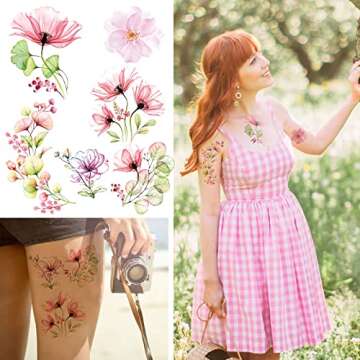 105 Flower Temporary Tattoos for Adults - Vibrant Designs