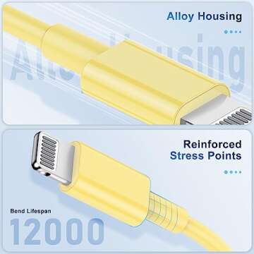 3 Pack Apple MFi Certified iPhone Charger Cable, Apple Lightning to USB Cable Cord, 2.4A Fast Charging Apple Phone Long Chargers for iPhone 12/11/11Pro/11Max/ X/XS/XR/XS Max/8/7/6/5S/SE (6ft, Yellow)