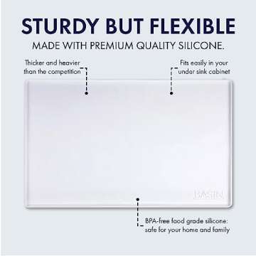 BASIN - Heavy Duty Under Sink Mat - The Original Silicone Under Sink Mats for Kitchen Waterproof - Under Sink Tray for Kitchen Waterproof - Under Sink Cover Kitchen Cabinet Liner White 34.25x22