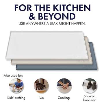 BASIN - Heavy Duty Under Sink Mat - The Original Silicone Under Sink Mats for Kitchen Waterproof - Under Sink Tray for Kitchen Waterproof - Under Sink Cover Kitchen Cabinet Liner White 34.25x22
