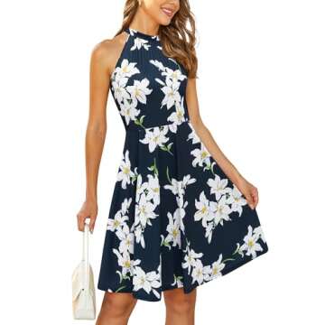 OUGES Women's Summer Dresses Halter Neck Floral Dress Casual Sundress(Floral-7,L)