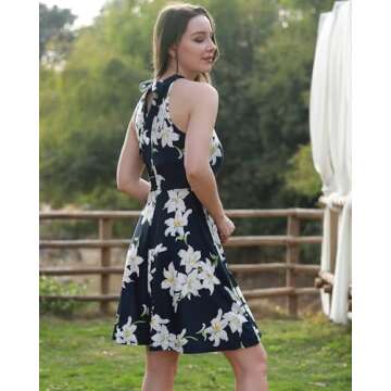 OUGES Women's Summer Dresses Halter Neck Floral Dress Casual Sundress(Floral-7,L)