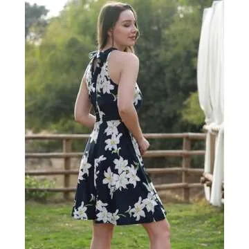 OUGES Women's Summer Dresses Halter Neck Floral Dress Casual Sundress(Floral-7,L)