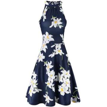OUGES Women's Summer Dresses Halter Neck Floral Dress Casual Sundress(Floral-7,L)