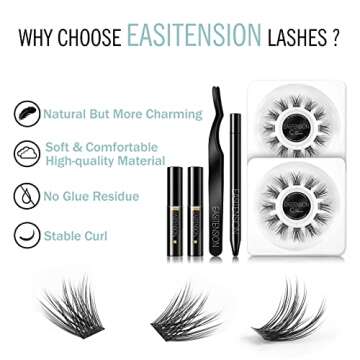DIY Eyelash Extension EASITENSION Individual Bounded Glue Lash Clusters 3D Effect Volume Lashes Set,...