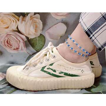 Reaowazo Evil Eye Bracelet for Women Blue Eye Anklet Link Chain Bracelets 14K Gold Adjustable Charm ...