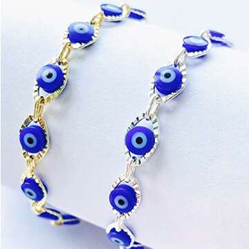 Reaowazo Evil Eye Bracelet for Women Blue Eye Anklet Link Chain Bracelets 14K Gold Adjustable Charm Jewelry Gift Gold