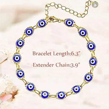 Reaowazo Evil Eye Bracelet for Women Blue Eye Anklet Link Chain Bracelets 14K Gold Adjustable Charm Jewelry Gift Gold