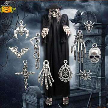 WOCRAFT 200g Craft Supplies Antique Silver Halloween Charms Pendants for Jewelry Making Findings Crafting Accessory for DIY Necklace Bracelet (M213)