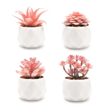 VIVERIE Mini Succulents Plants Artificial in Pots-Rose Pink, Christmas Small Fake Succulents Plants ...
