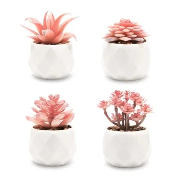 VIVERIE Mini Succulents Plants Artificial in Pots-Rose Pink, Christmas Small Fake Succulents Plants ...