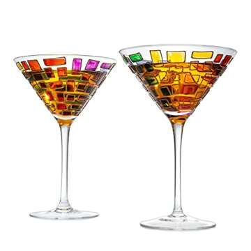 The Wine Savant Renaissance Holiday Stained Glass Windows, Artisanal Hand Painted Glassware Gift Idea Her, Him, Birthday, Mom, Housewarming, Gifts Ideas for Women & Men (Martini Glasses)