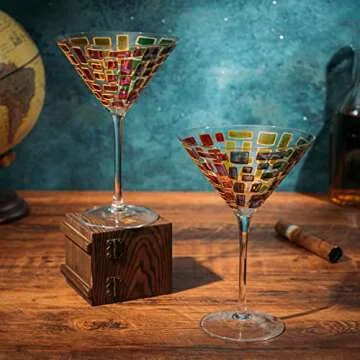 The Wine Savant Renaissance Holiday Stained Glass Windows, Artisanal Hand Painted Glassware Gift Idea Her, Him, Birthday, Mom, Housewarming, Gifts Ideas for Women & Men (Martini Glasses)