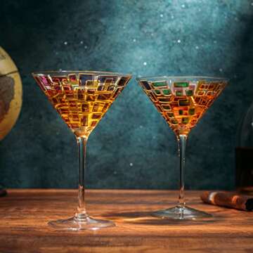 The Wine Savant Renaissance Holiday Stained Glass Windows, Artisanal Hand Painted Glassware Gift Idea Her, Him, Birthday, Mom, Housewarming, Gifts Ideas for Women & Men (Martini Glasses)