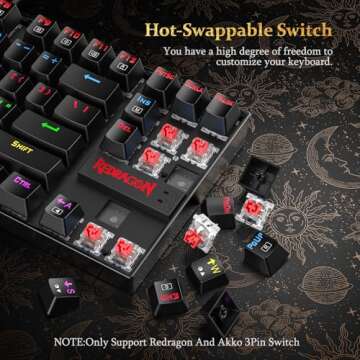 Redragon K552 Mechanical Gaming Keyboard, LED Gaming Keyboard with Red Switches, 87 Full Anti-ghosting Keys, Unique Metal Rim for Windows Gaming PC - Black