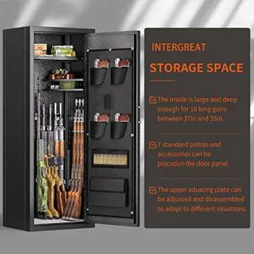 INTERGREAT 10-12 Rifle Gun Safe for Home and Pistols, Biometric Safes Shotguns, Fingerprint Locker with 3 Adjustable Shelves, Quick Access, Pockets