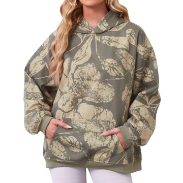 Eutten Women's Camo Hoodies - Maple Leaf Print Oversized Sweatshirt