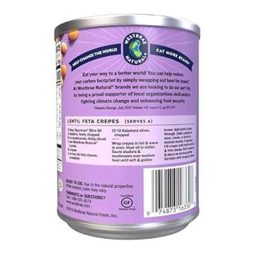 WESTBRAE 15 oz Natural Organic Lentil Beans, No Salt Added, Source of Plant Based Protein and Fiber,...