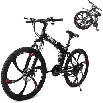 26 Inch Folding Mountain Bike with 21 Speeds & Full Suspension