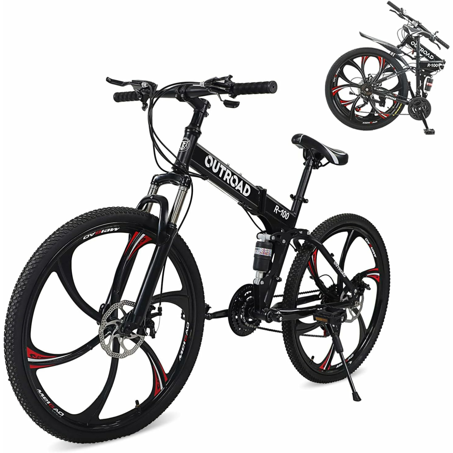 26 Inch Folding Mountain Bike with 21 Speeds & Full Suspension