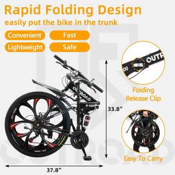 26 Inch Folding Mountain Bike with 21 Speeds & Full Suspension
