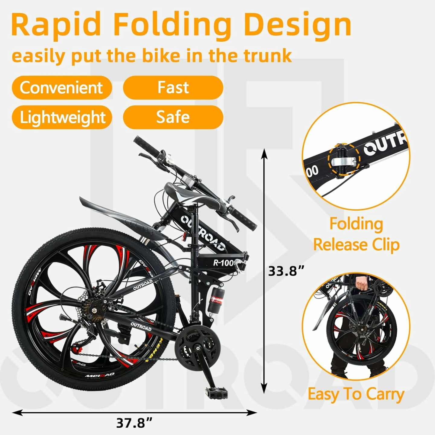 26 Inch Folding Mountain Bike with 21 Speeds & Full Suspension