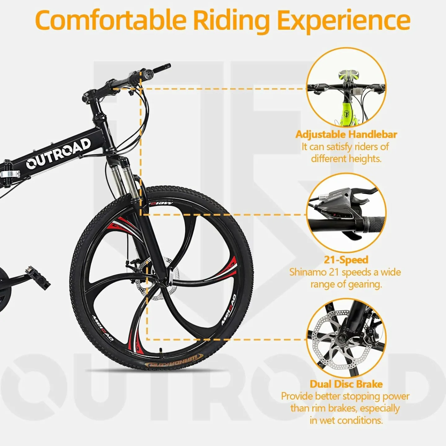 26 Inch Folding Mountain Bike with 21 Speeds & Full Suspension