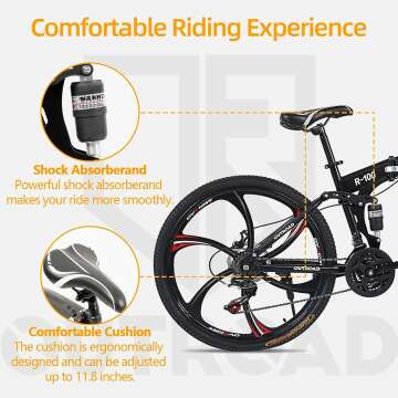 26 Inch Folding Mountain Bike with 21 Speeds & Full Suspension
