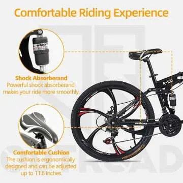 26 Inch Folding Mountain Bike with 21 Speeds & Full Suspension
