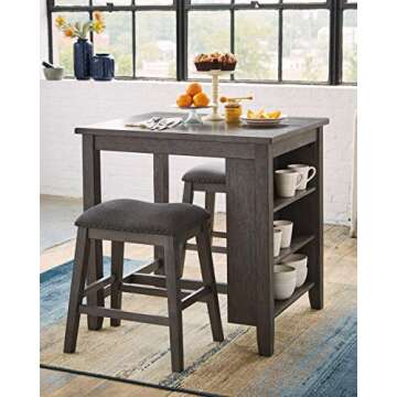 Signature Design by Ashley Caitbrook 25" Counter Height Dining Room Table Set with 2 Saddle Barstool...