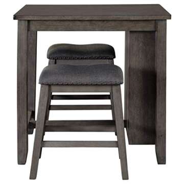 Signature Design by Ashley Caitbrook 25" Counter Height Dining Room Table Set with 2 Saddle Barstools & Storage, Gray