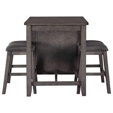 Signature Design by Ashley Caitbrook 25" Counter Height Dining Room Table Set with 2 Saddle Barstools & Storage, Gray