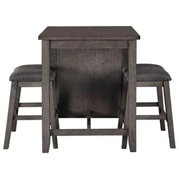 Signature Design by Ashley Caitbrook 25" Counter Height Dining Room Table Set with 2 Saddle Barstools & Storage, Gray